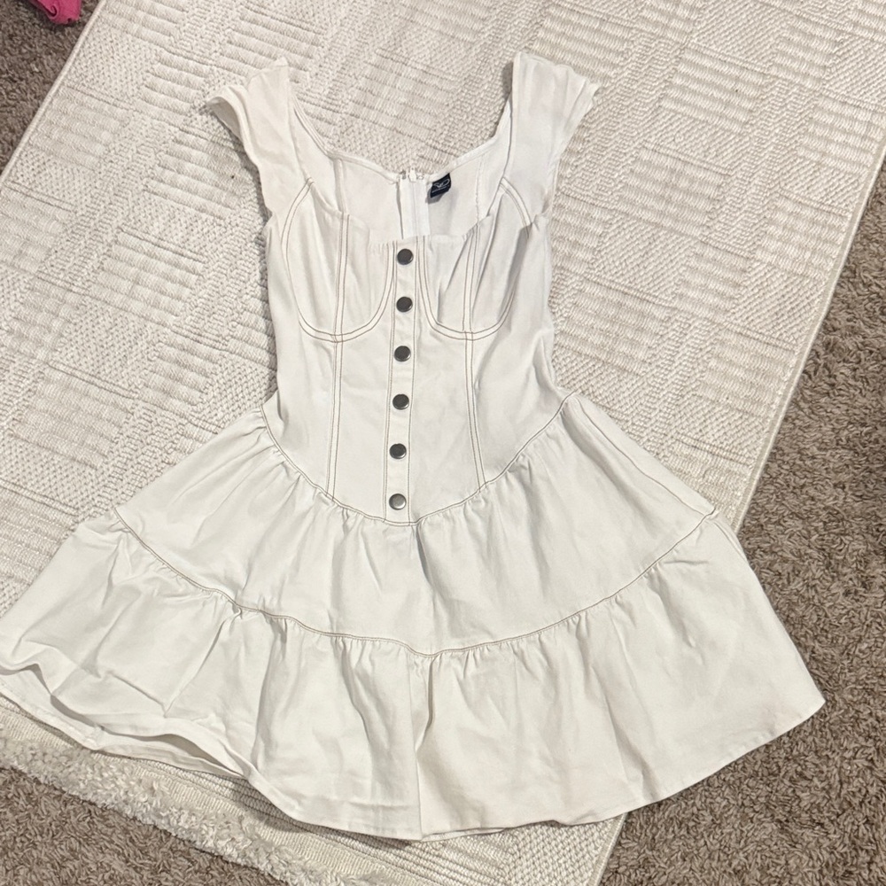 Windsor White Tiered Button-Front Corset Mini Dress
